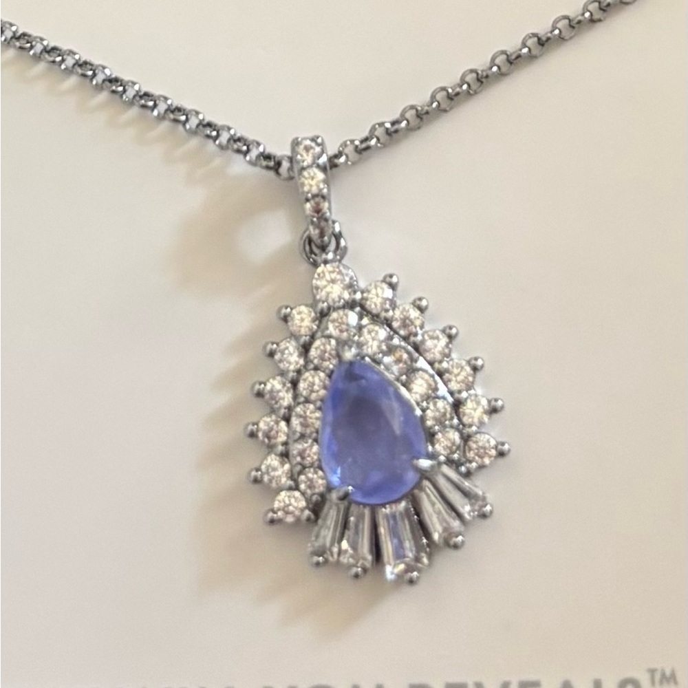 Elegant cubic zirconia and Lavender Teardrop Pendant Necklace